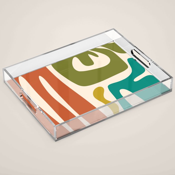 Midcentury Modern Abstract Kwaito Pattern in Mid Century Colors on Cream Acrylic Tray Gallery Image 1