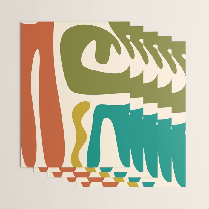 Midcentury Modern Abstract Kwaito Pattern in Mid Century Colors on Cream Wrapping Paper Gallery Image 3