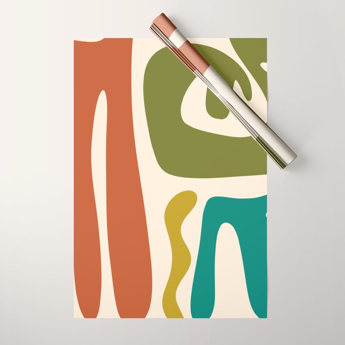 Midcentury Modern Abstract Kwaito Pattern in Mid Century Colors on Cream Wrapping Paper Gallery Image 1