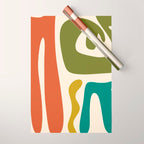 Midcentury Modern Abstract Kwaito Pattern in Mid Century Colors on Cream Wrapping Paper Gallery Image 1