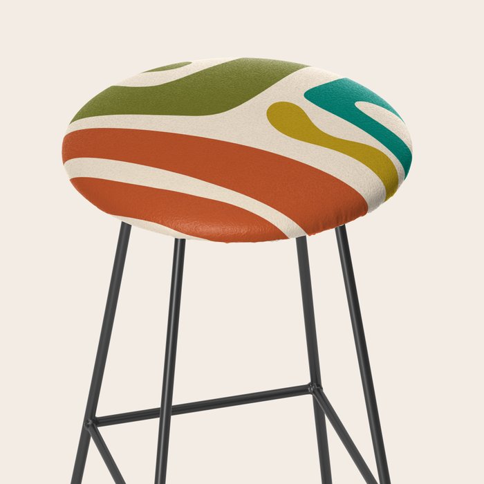 Midcentury Modern Abstract Kwaito Pattern in Mid Century Colors on Cream Stool Gallery Image 2