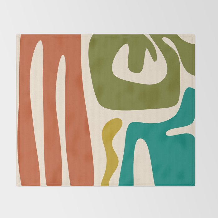 Midcentury Modern Abstract Kwaito Pattern in Mid Century Colors on Cream Throw Blanket Gallery Image 2