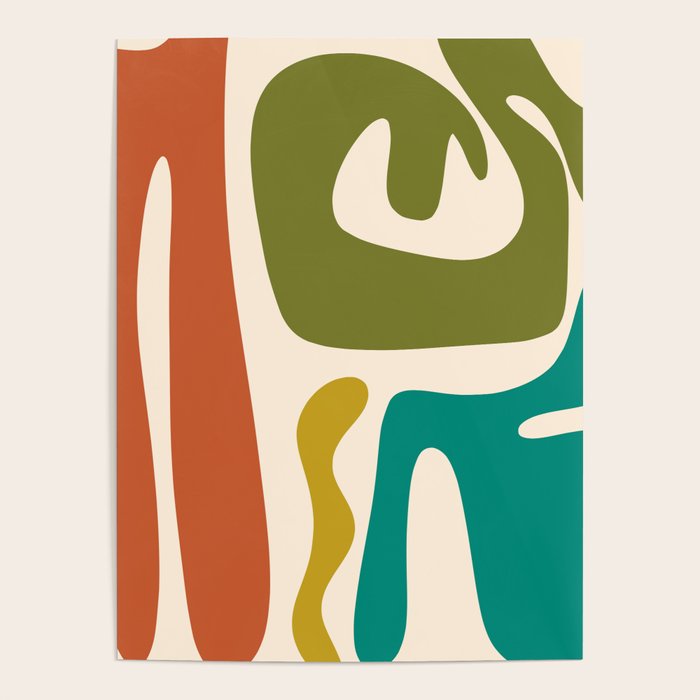 Midcentury Modern Abstract Kwaito Pattern in Mid Century Colors on Cream Poster Gallery Image 4