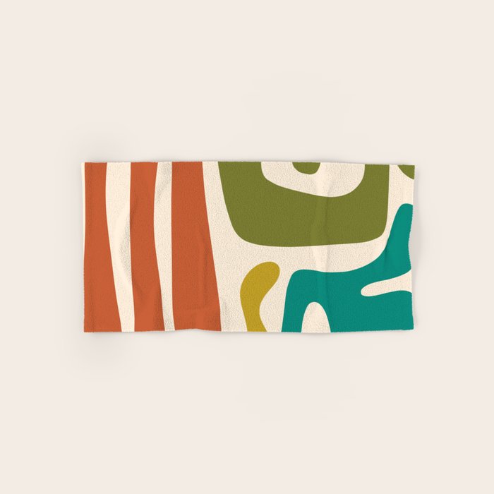 Midcentury Modern Abstract Kwaito Pattern in Mid Century Colors on Cream Bath Towel Gallery Image 1