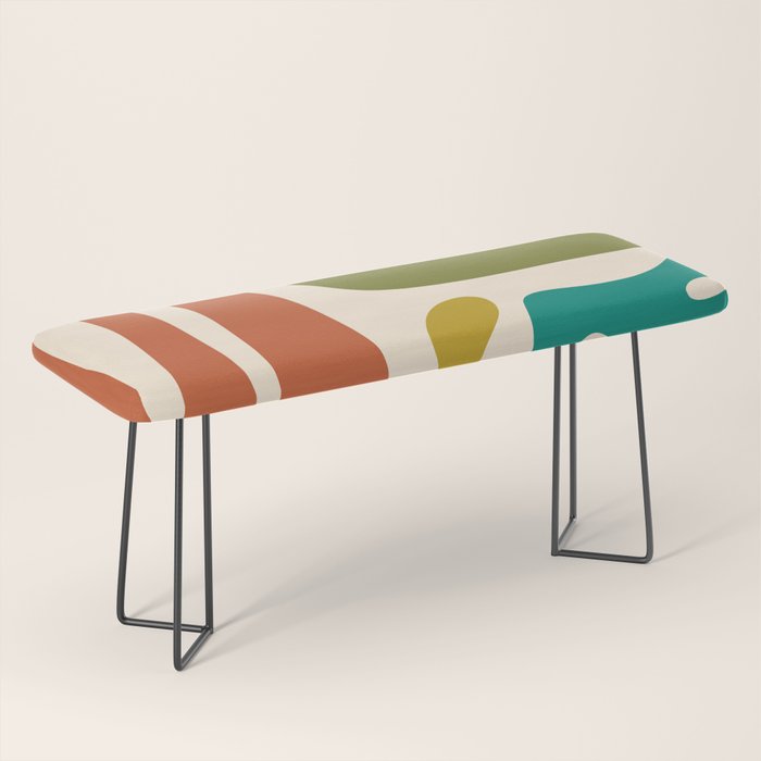 Midcentury Modern Abstract Kwaito Pattern in Mid Century Colors on Cream Bench Gallery Image 1
