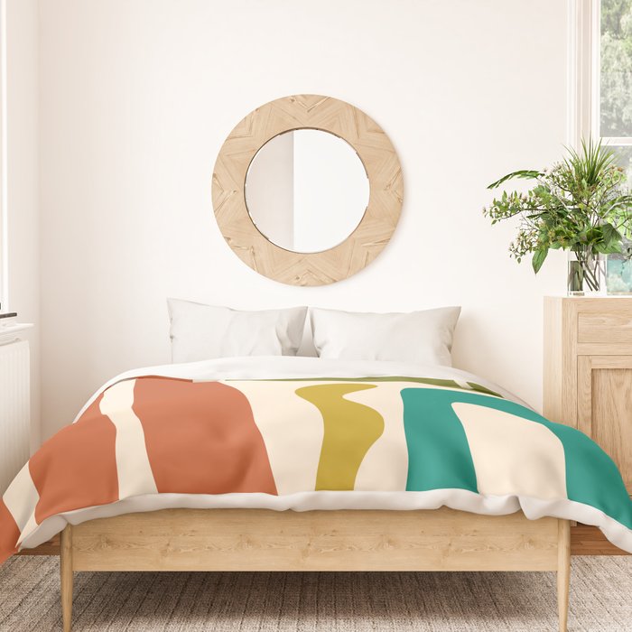 Midcentury Modern Abstract Kwaito Pattern in Mid Century Colors on Cream Duvet Cover Gallery Image 3