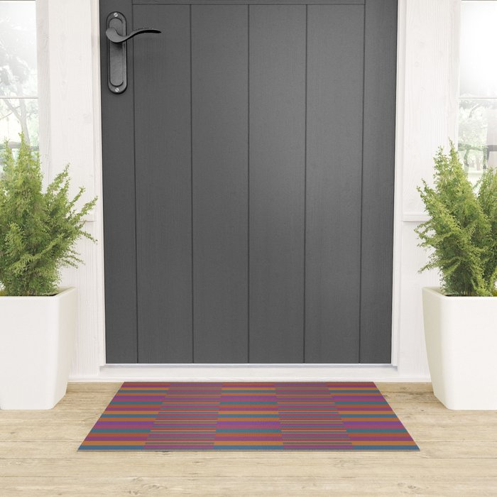 Mixed Stripes Pattern IX Retro Rainbow Welcome Mat Gallery Image 3