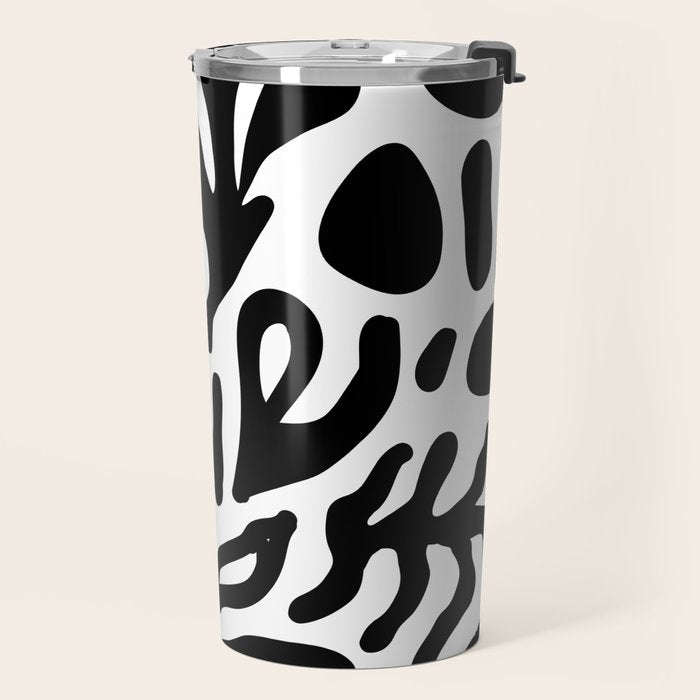 Abstract black and white organic nature art pattern Travel Mug Gallery Image 2