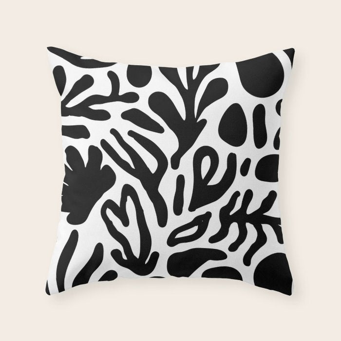 Abstract black and white organic nature art pattern Throw Pillow Gallery Image 1
