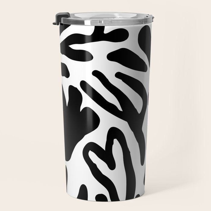Abstract black and white organic nature art pattern Travel Mug Gallery Image 3