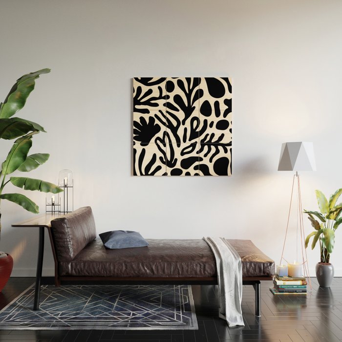Abstract black and white organic nature art pattern Wood Wall Art Gallery Image 2
