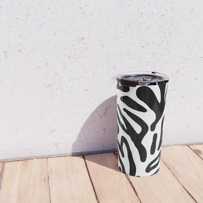 Abstract black and white organic nature art pattern Travel Mug Gallery Image 4