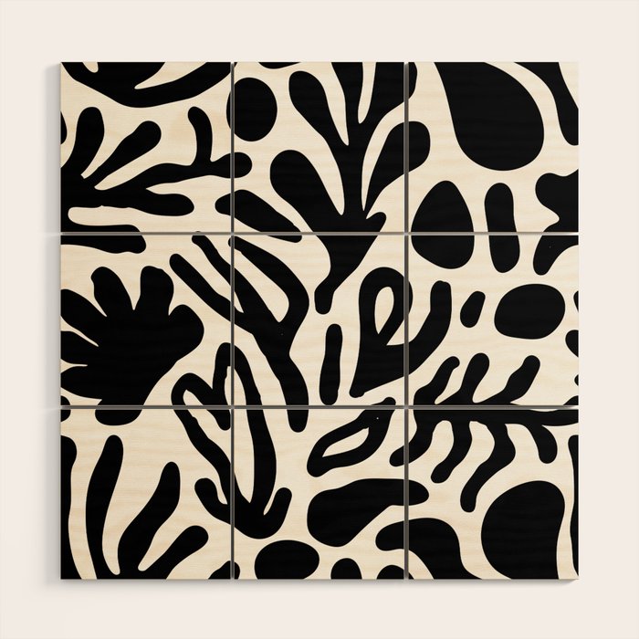 Abstract black and white organic nature art pattern Wood Wall Art Gallery Image 1