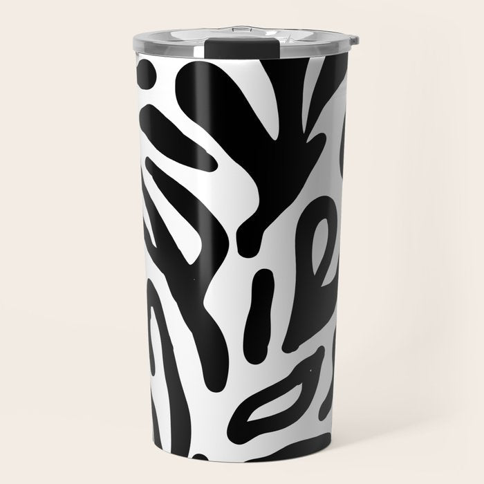 Abstract black and white organic nature art pattern Travel Mug Gallery Image 1