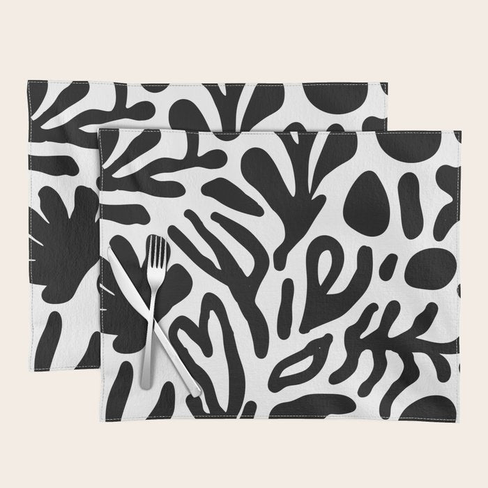 Abstract black and white organic nature art pattern Placemat Gallery Image 1