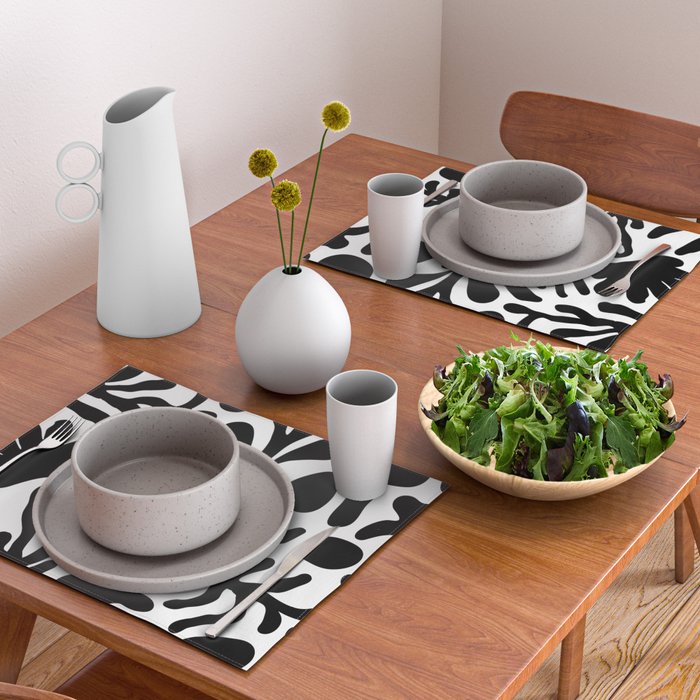 Abstract black and white organic nature art pattern Placemat Gallery Image 2