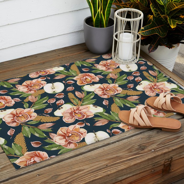 Tropical flowers autumn field D Outdoor Rug Gallery Image 2