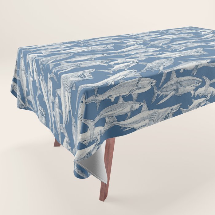 just sharks cobalt denim Tablecloth Gallery Image 1