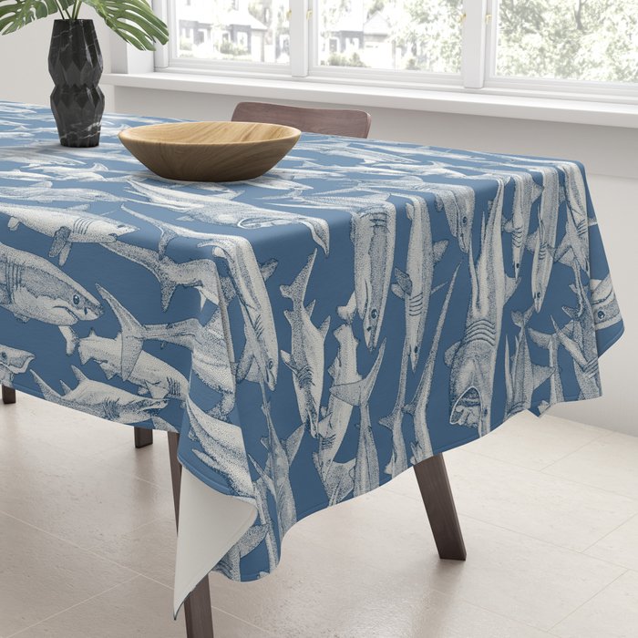 just sharks cobalt denim Tablecloth Gallery Image 3