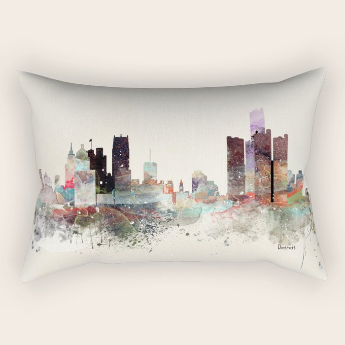 detroit michigan skyline Rectangular Pillow Gallery Image 1