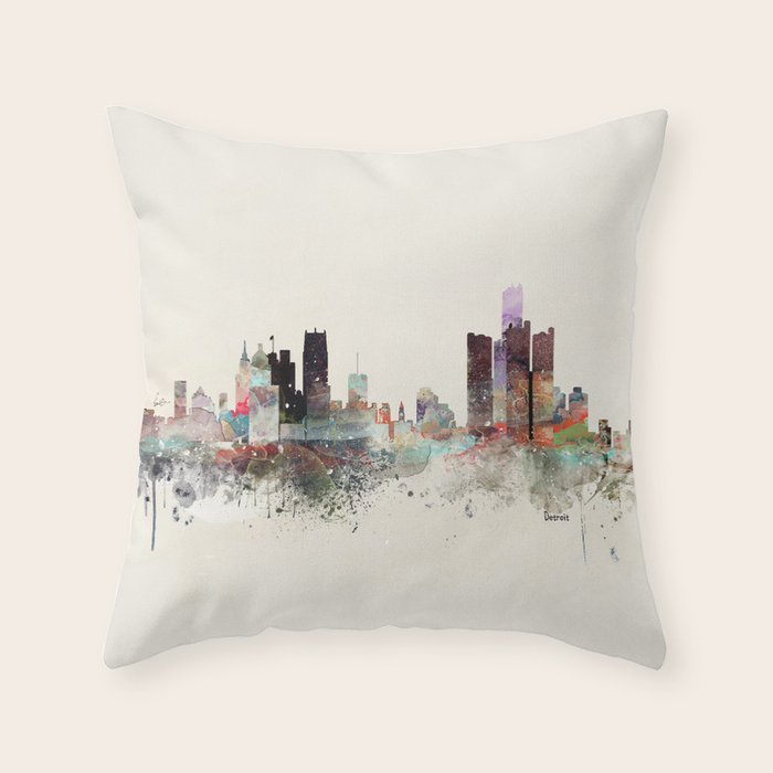 detroit michigan skyline Throw Pillow Gallery Image 6