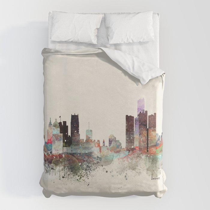 detroit michigan skyline Duvet Cover Gallery Image 6