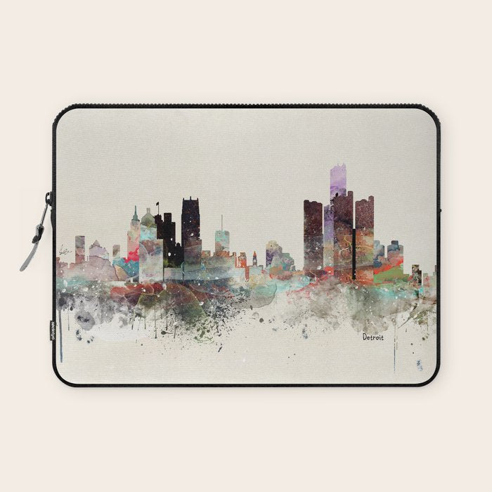 detroit michigan skyline Laptop Sleeve Gallery Image 1