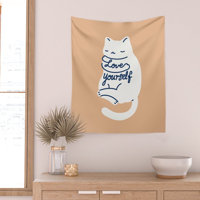 Love Yourself Cat Wall Tapestry Gallery Image 2