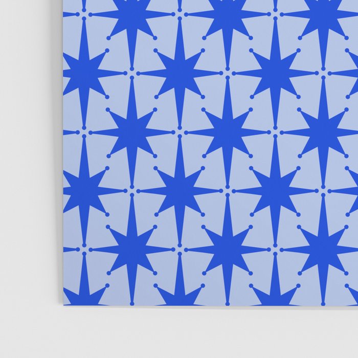 Mid Century Modern Atomic Stars Retro Starburst Pattern in Royal Blue and Light Blue Poster Gallery Image 3