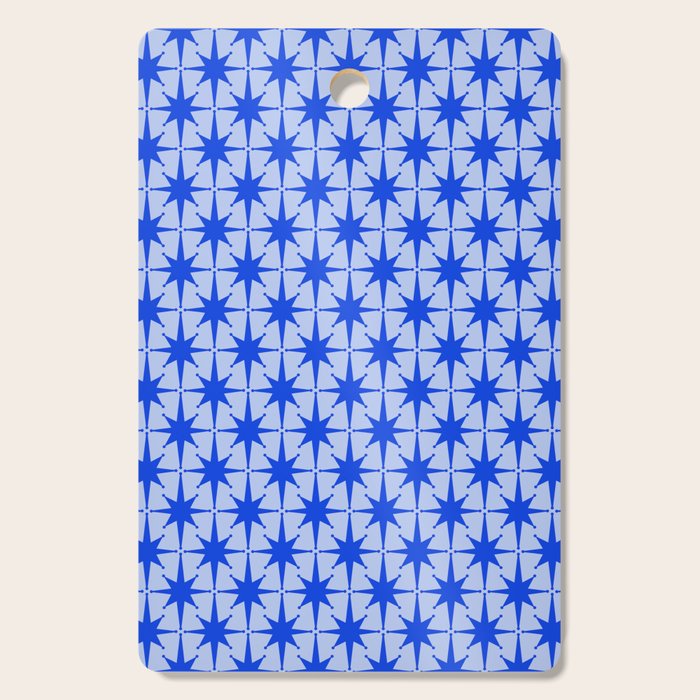 Mid Century Modern Atomic Stars Retro Starburst Pattern in Royal Blue and Light Blue Cutting Board Gallery Image 1