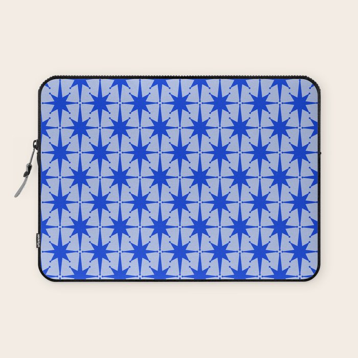 Mid Century Modern Atomic Stars Retro Starburst Pattern in Royal Blue and Light Blue Laptop Sleeve Gallery Image 1