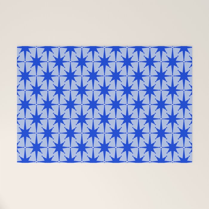 Mid Century Modern Atomic Stars Retro Starburst Pattern in Royal Blue and Light Blue Welcome Mat Gallery Image 1