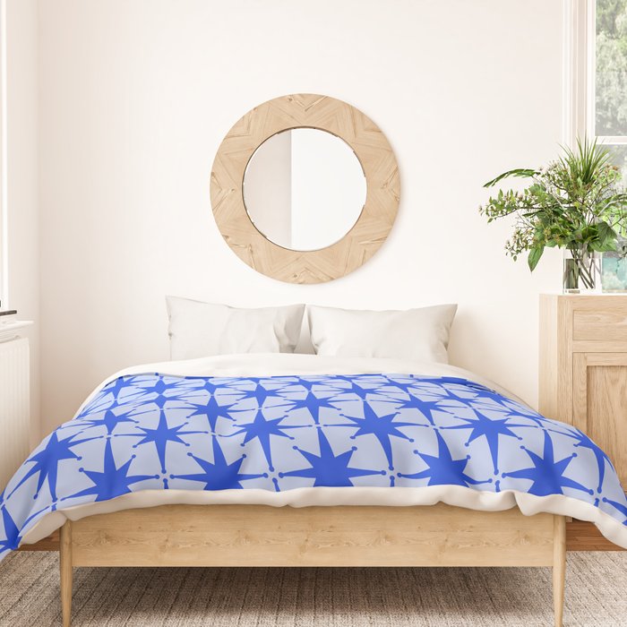 Mid Century Modern Atomic Stars Retro Starburst Pattern in Royal Blue and Light Blue Duvet Cover Gallery Image 3