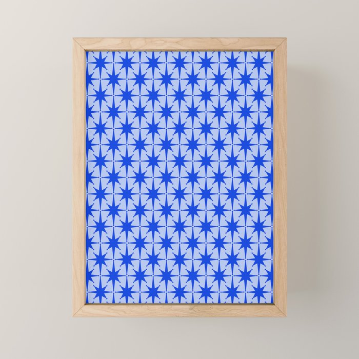 Mid Century Modern Atomic Stars Retro Starburst Pattern in Royal Blue and Light Blue Mini Art Print Gallery Image 1