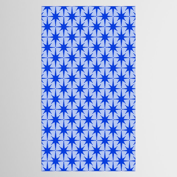 Mid Century Modern Atomic Stars Retro Starburst Pattern in Royal Blue and Light Blue Tablecloth Gallery Image 2