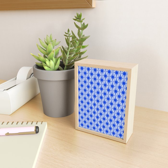 Mid Century Modern Atomic Stars Retro Starburst Pattern in Royal Blue and Light Blue Mini Art Print Gallery Image 2
