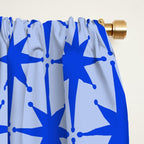 Mid Century Modern Atomic Stars Retro Starburst Pattern in Royal Blue and Light Blue Window Curtain Gallery Image 2