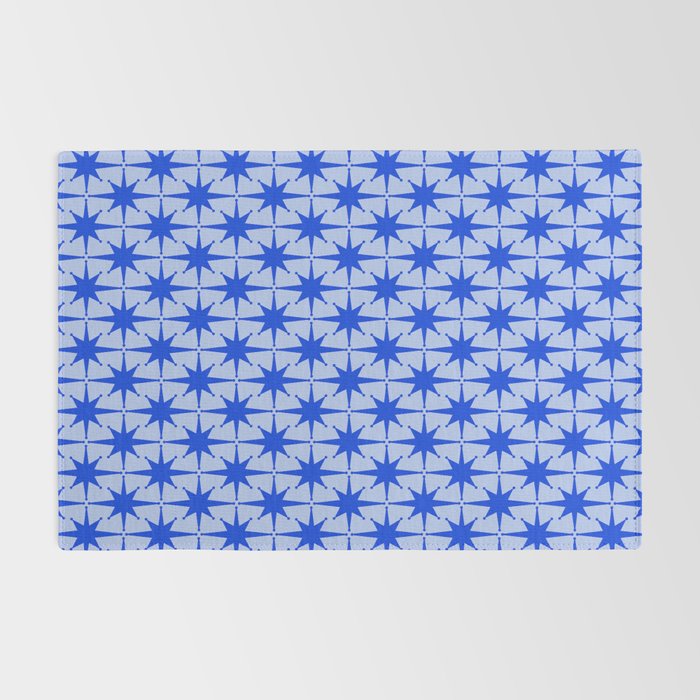 Mid Century Modern Atomic Stars Retro Starburst Pattern in Royal Blue and Light Blue Rug Gallery Image 2