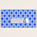 Mid Century Modern Atomic Stars Retro Starburst Pattern in Royal Blue and Light Blue Desk Mat Gallery Image 1