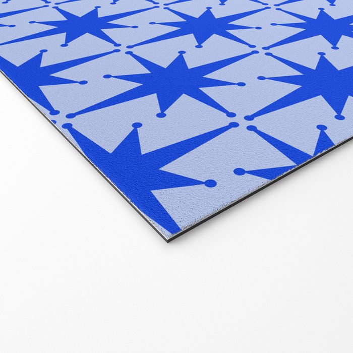 Mid Century Modern Atomic Stars Retro Starburst Pattern in Royal Blue and Light Blue Welcome Mat Gallery Image 2