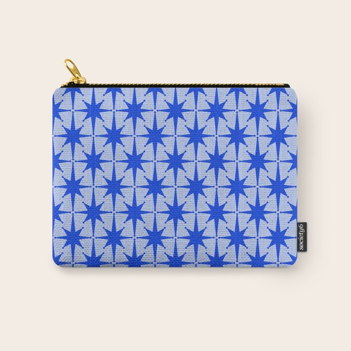 Mid Century Modern Atomic Stars Retro Starburst Pattern in Royal Blue and Light Blue Carry All Pouch Gallery Image 1