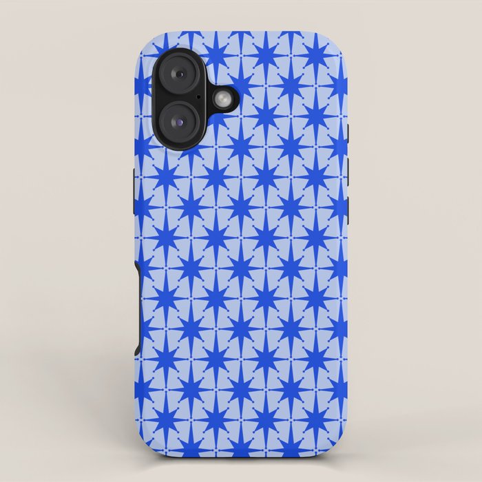 Mid Century Modern Atomic Stars Retro Starburst Pattern in Royal Blue and Light Blue iPhone Case Gallery Image 1