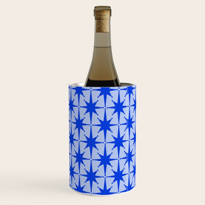 Mid Century Modern Atomic Stars Retro Starburst Pattern in Royal Blue and Light Blue Wine Chiller Gallery Image 3