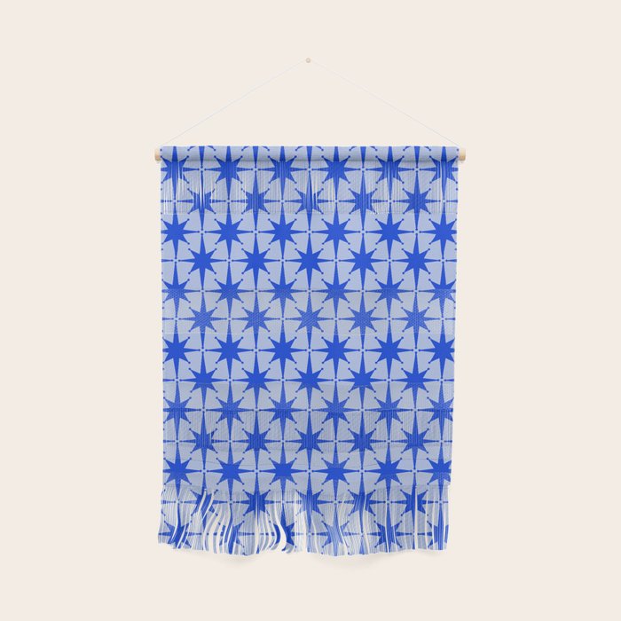 Mid Century Modern Atomic Stars Retro Starburst Pattern in Royal Blue and Light Blue Wall Hanging Gallery Image 1