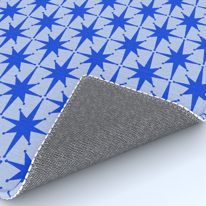 Mid Century Modern Atomic Stars Retro Starburst Pattern in Royal Blue and Light Blue Rug Gallery Image 4