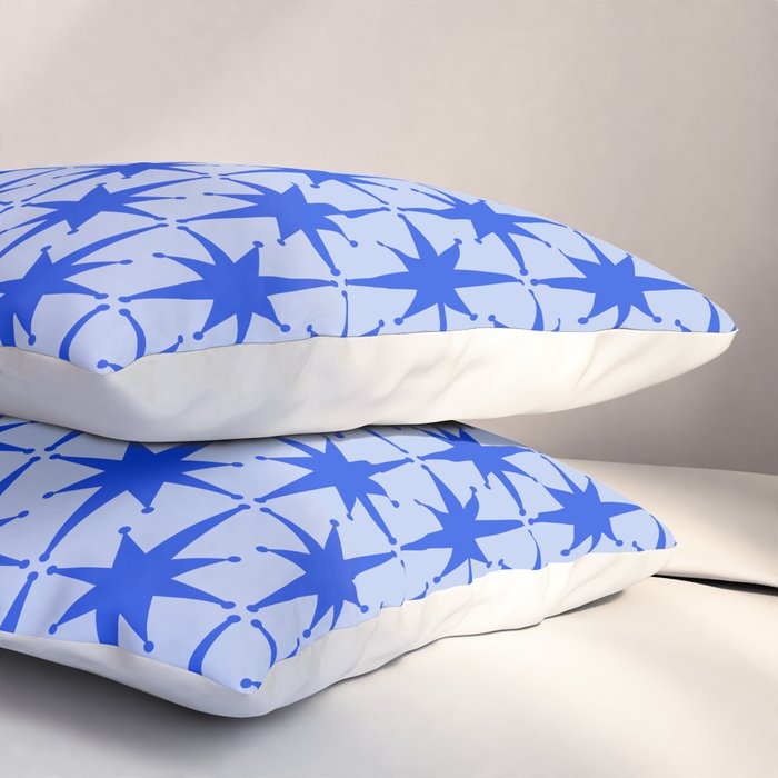 Mid Century Modern Atomic Stars Retro Starburst Pattern in Royal Blue and Light Blue Pillow Sham Gallery Image 3