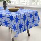 Mid Century Modern Atomic Stars Retro Starburst Pattern in Royal Blue and Light Blue Tablecloth Gallery Image 3