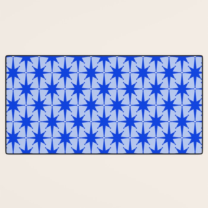 Mid Century Modern Atomic Stars Retro Starburst Pattern in Royal Blue and Light Blue Desk Mat Gallery Image 3