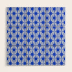 Mid Century Modern Atomic Stars Retro Starburst Pattern in Royal Blue and Light Blue Wood Wall Art Gallery Image 1