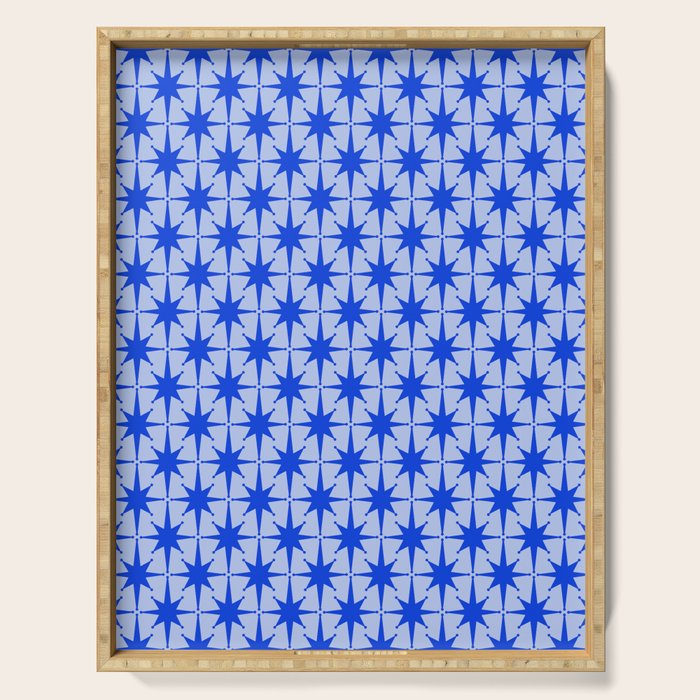 Mid Century Modern Atomic Stars Retro Starburst Pattern in Royal Blue and Light Blue Serving Tray Gallery Image 1